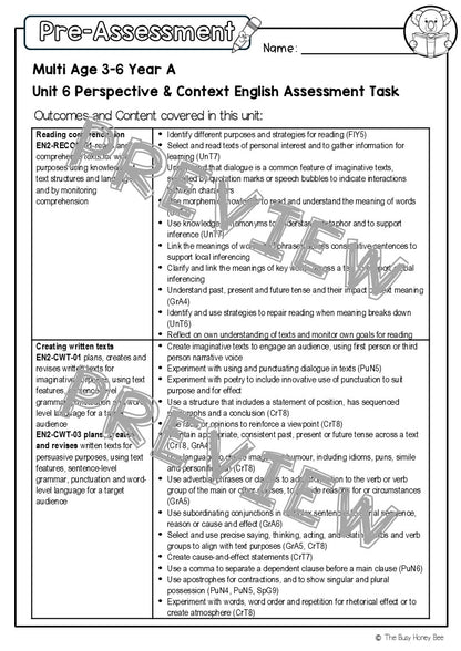 Multi Age 3-6 Year A English Pre- and Post-Assessment Unit 6 Perspective and Context