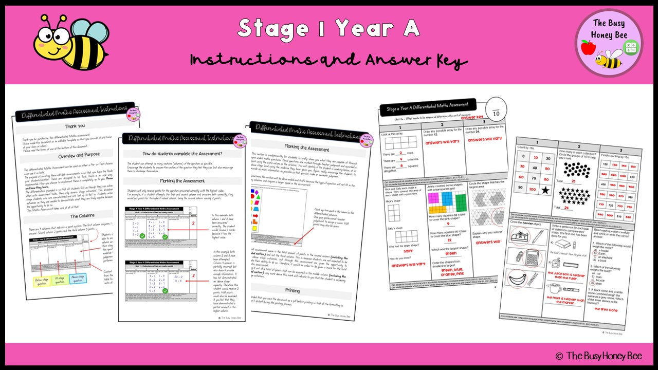 Stage 1 Year A Differentiated Maths Assessment Unit 14