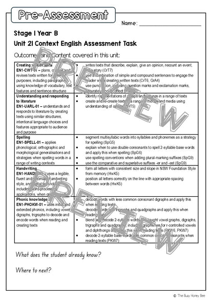 Stage 1 Year B English Pre- and Post-Assessment Unit 21