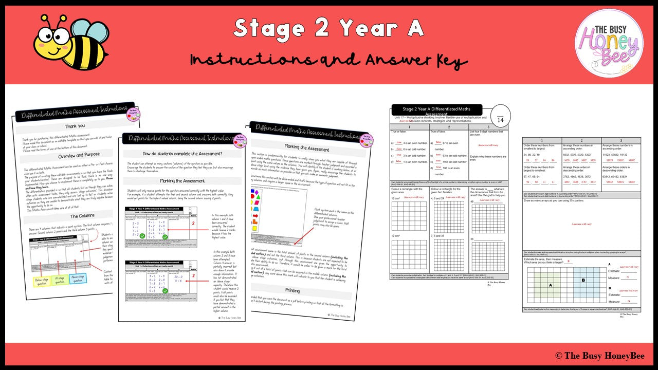 Stage 2 Year A Differentiated Maths Assessment Unit 17