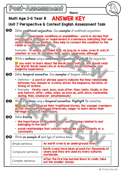 Multi Age 3-6 Year B English Pre- and Post-Assessment Unit 7 Perspective & Context