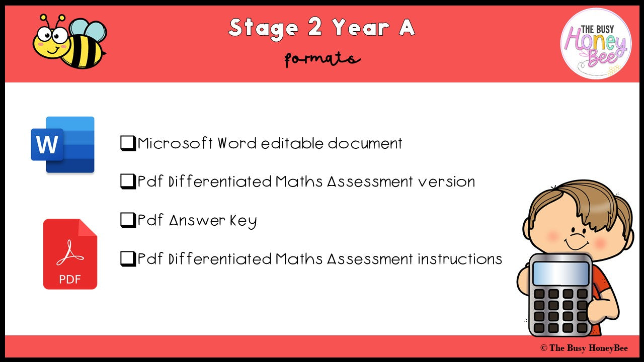 Stage 2 Year A Differentiated Maths Assessment Unit 20