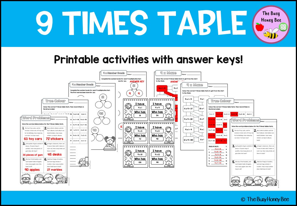 9 Times Table Teaching Slide and Printable Bundle