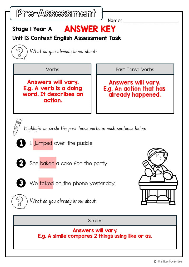 Stage 1 Year A English Pre- and Post-Assessment Unit 13