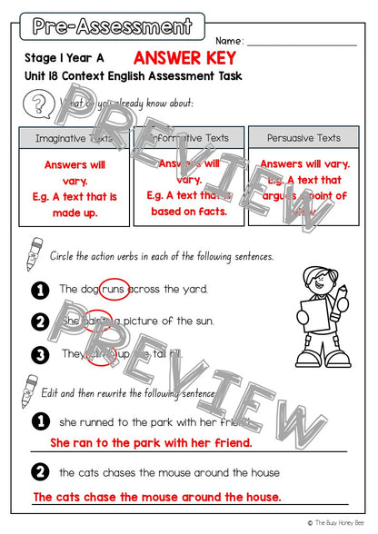 Stage 1 Year A English Pre- and Post-Assessment Unit 18