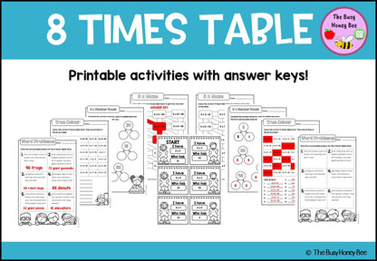 8 Times Table Teaching Slide and Printable Bundle