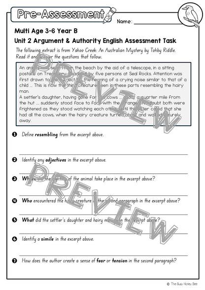 Multi Age 3-6 Year B English Pre- and Post-Assessment Unit 2 Argument and Authority