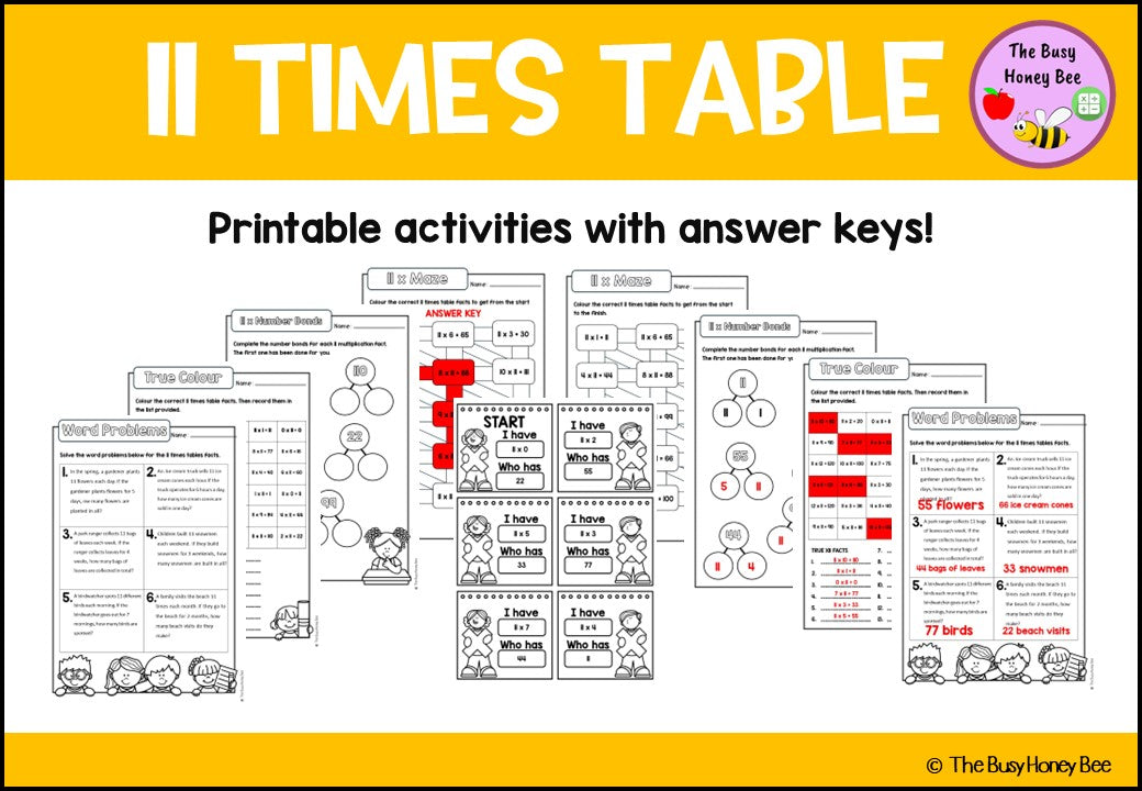 11 Times Table Teaching Slide and Printable Bundle