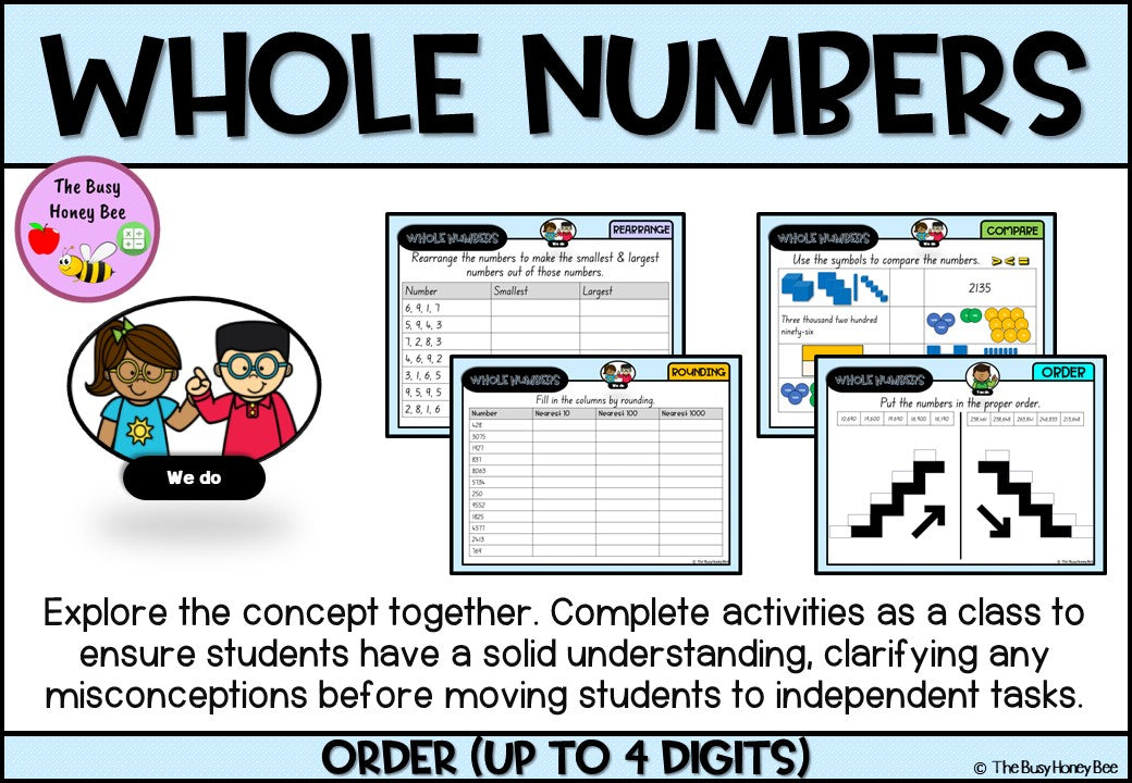 Year 4 Whole Number Ordering Numbers up to 4-digits Explicit Teaching Bundle