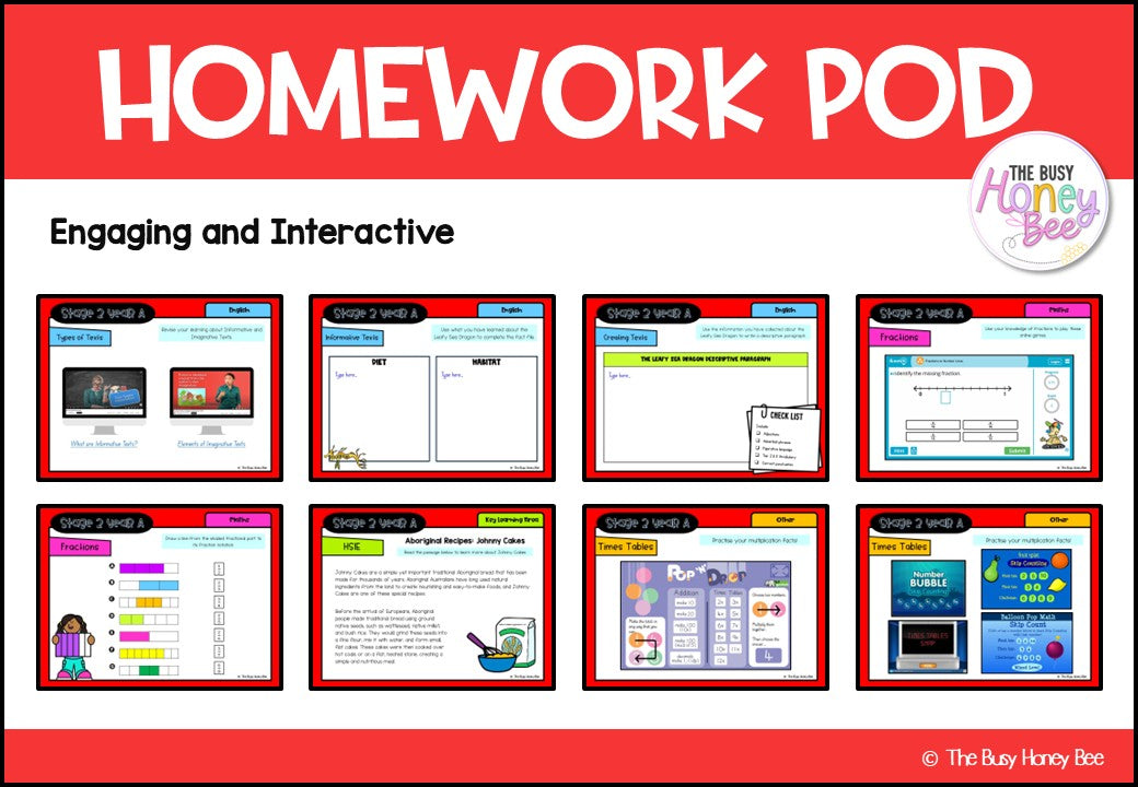 Stage 2 Year A Homework/Learning Pods Term 1 Mega Bundle