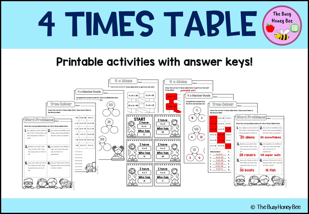 4 Times Table Teaching Slide and Printable Bundle