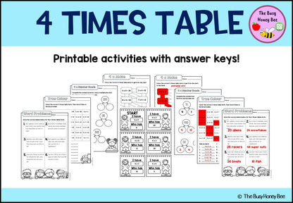 4 Times Table Teaching Slide and Printable Bundle