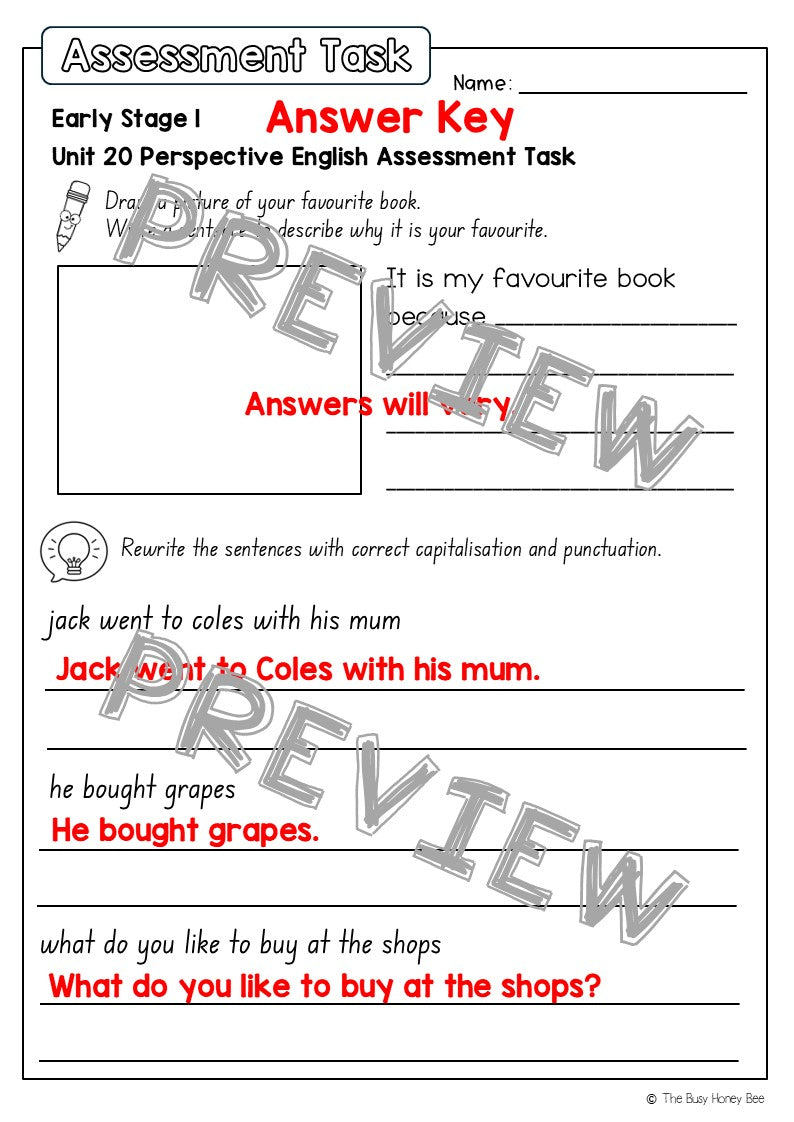 Early Stage 1 English Assessment Unit 20 Perspective