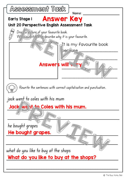 Early Stage 1 English Assessment Unit 20 Perspective