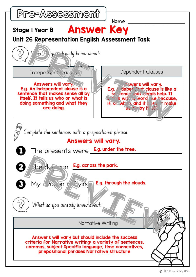 Stage 1 Year B English Pre- and Post-Assessment Unit 26