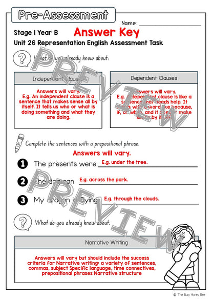 Stage 1 Year B English Pre- and Post-Assessment Unit 26