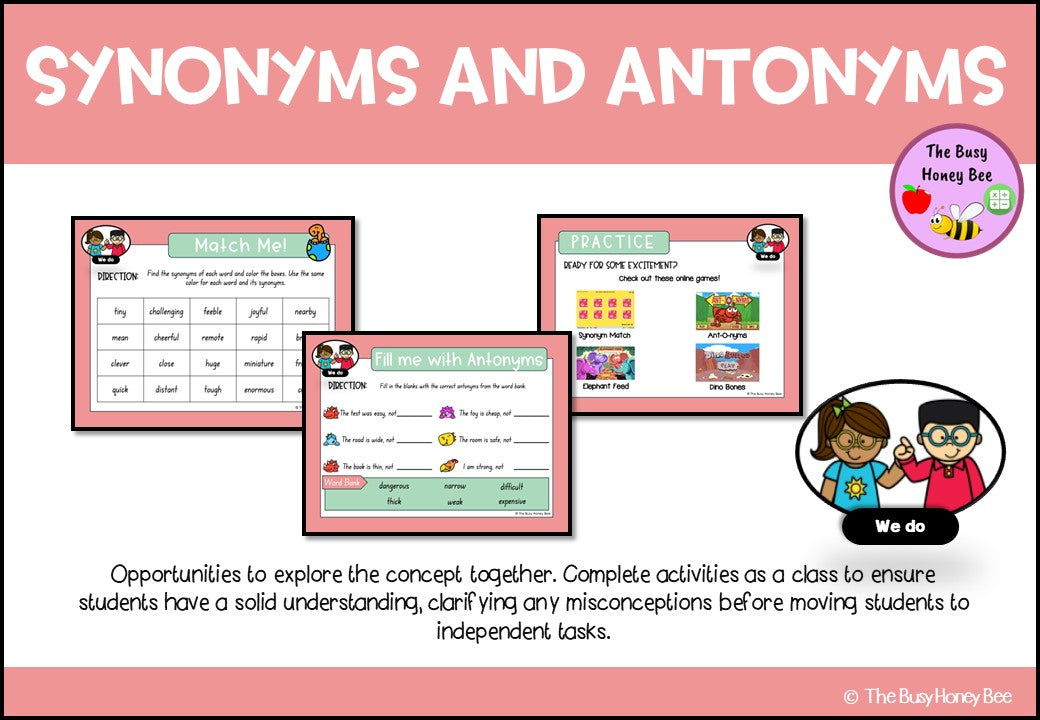 Year 3 and 4 Differences between Synonyms and Antonyms Explicit Teaching Bundle