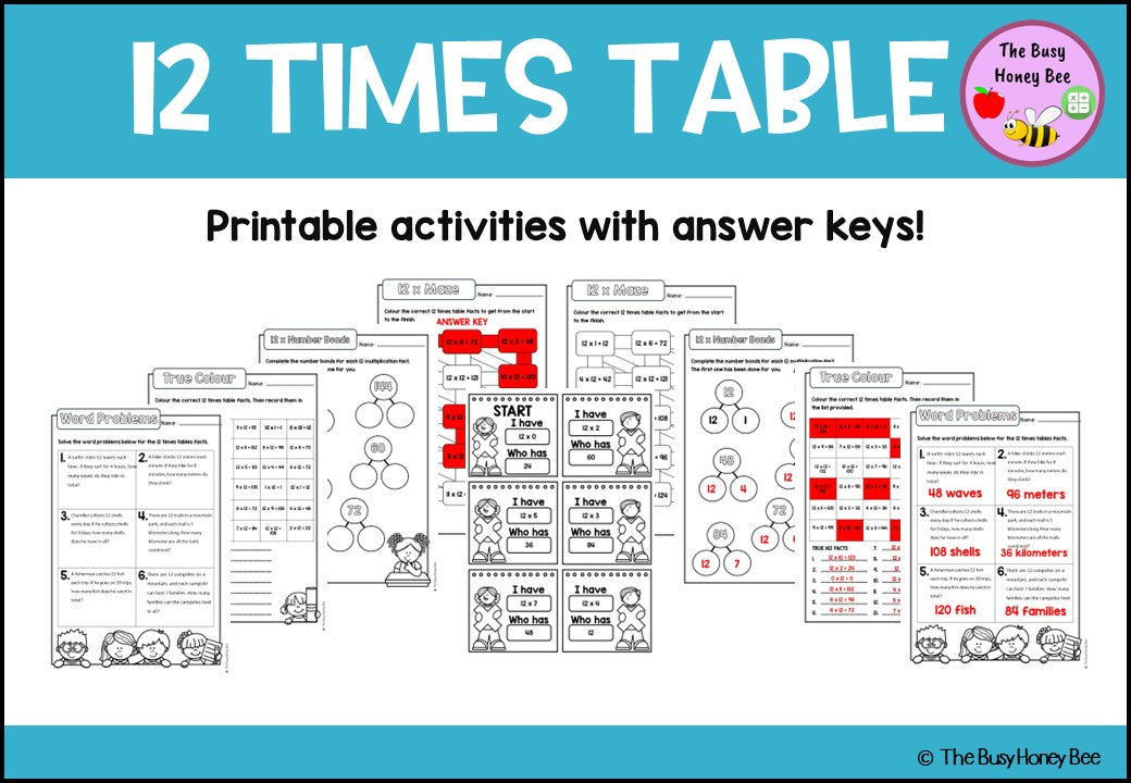 12 Times Table Teaching Slide and Printable Bundle