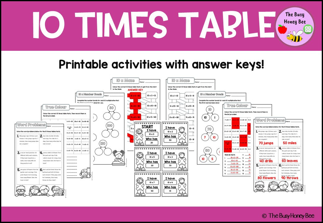 10 Times Table Teaching Slide and Printable Bundle