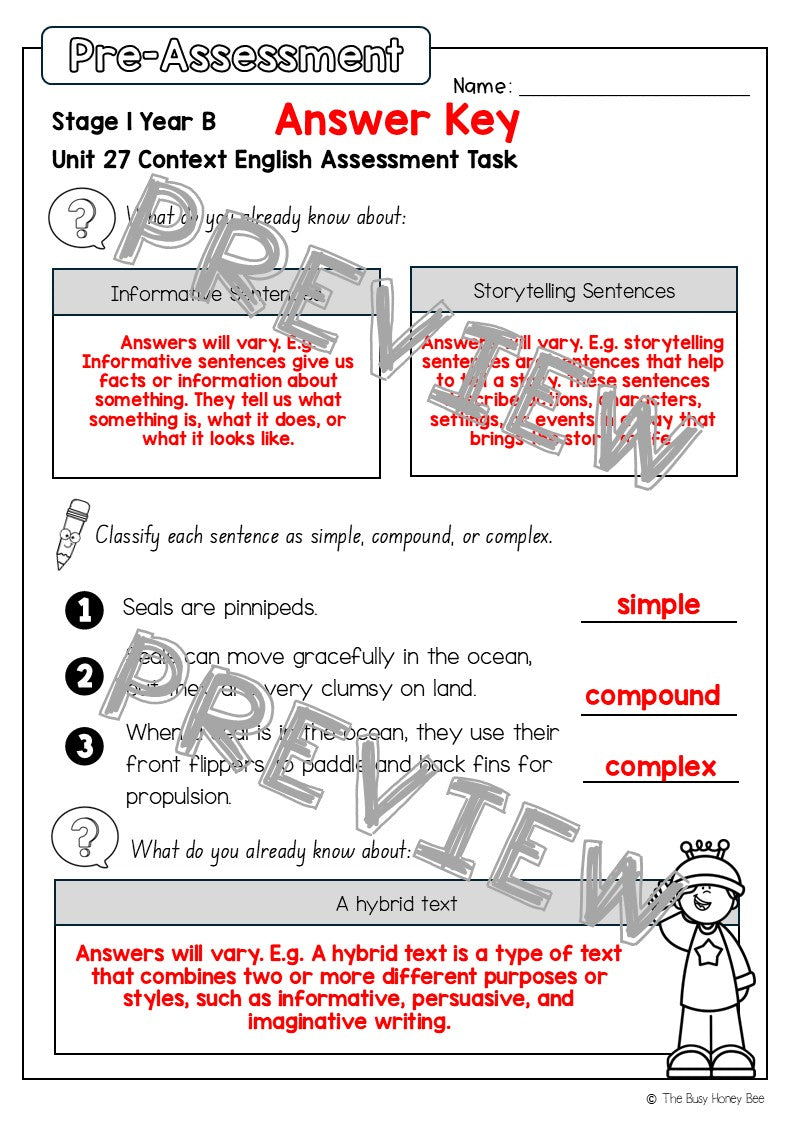 Stage 1 Year B English Pre- and Post-Assessment Unit 27