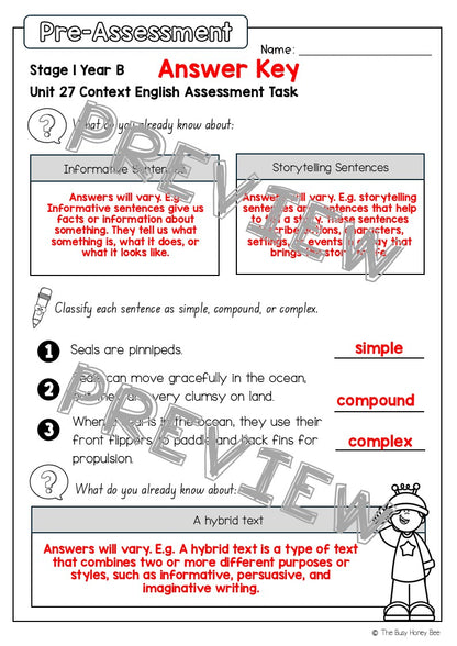 Stage 1 Year B English Pre- and Post-Assessment Unit 27