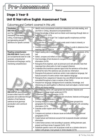 Stage 3 Year B English Pre- and Post-Assessment Unit 15 Narrative