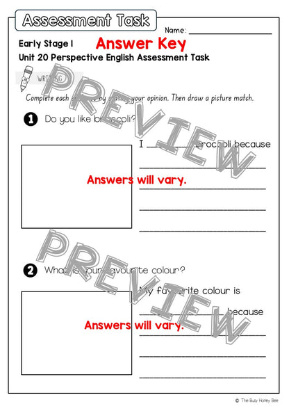 Early Stage 1 English Assessment Unit 20 Perspective