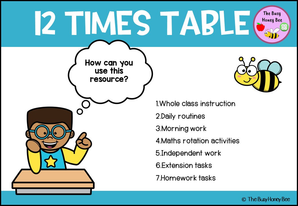 12 Times Table Teaching Slide and Printable Bundle