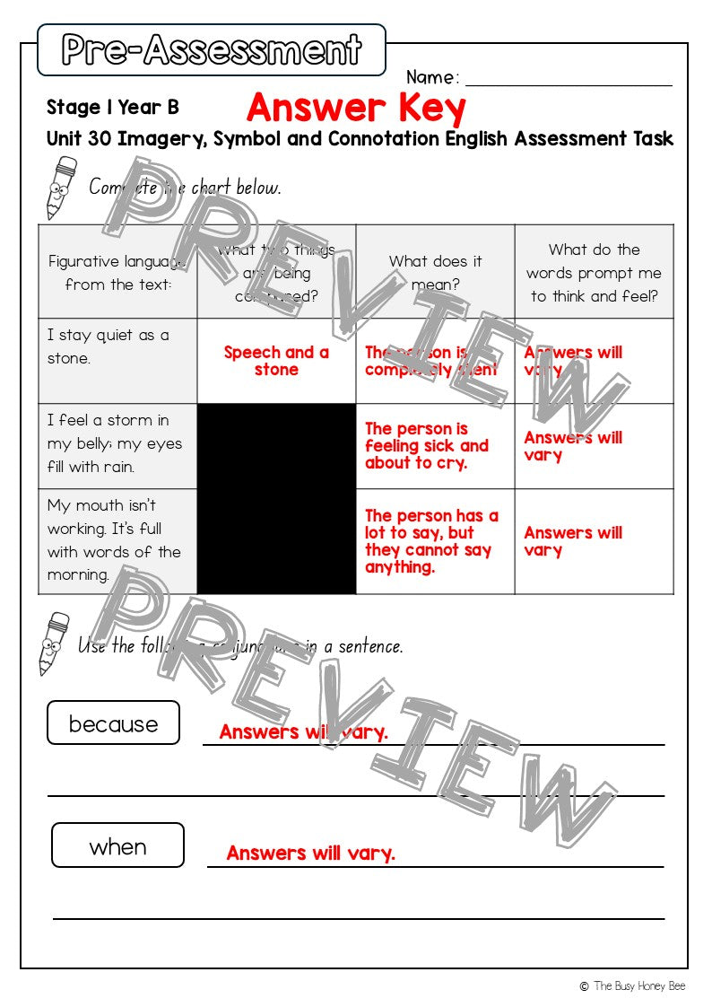 Stage 1 Year B English Pre- and Post-Assessment Unit 30