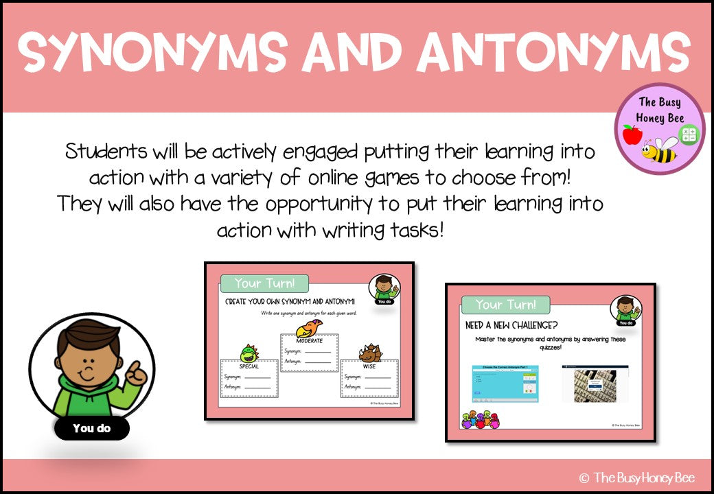 Year 3 and 4 Differences between Synonyms and Antonyms Explicit Teaching Bundle