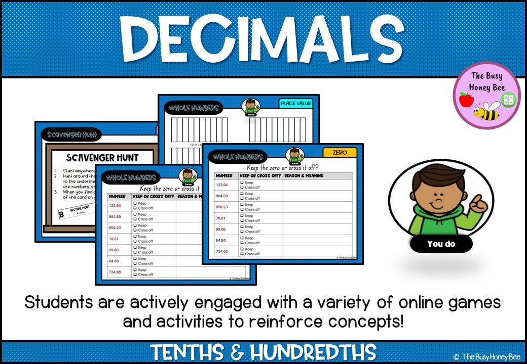 Year 4 Decimals 10th & 100ths Explicit Teaching Bundle