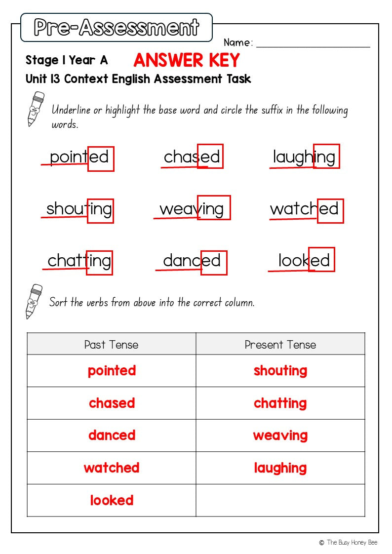 Stage 1 Year A English Pre- and Post-Assessment Unit 13