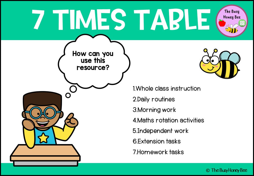 7 Times Table Teaching Slide and Printable Bundle