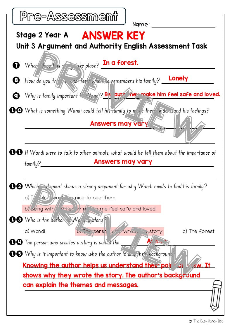 Stage 2 Year A English Pre- and Post-Assessment Unit 3 Argument and Authority