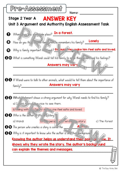 Stage 2 Year A English Pre- and Post-Assessment Unit 3 Argument and Authority