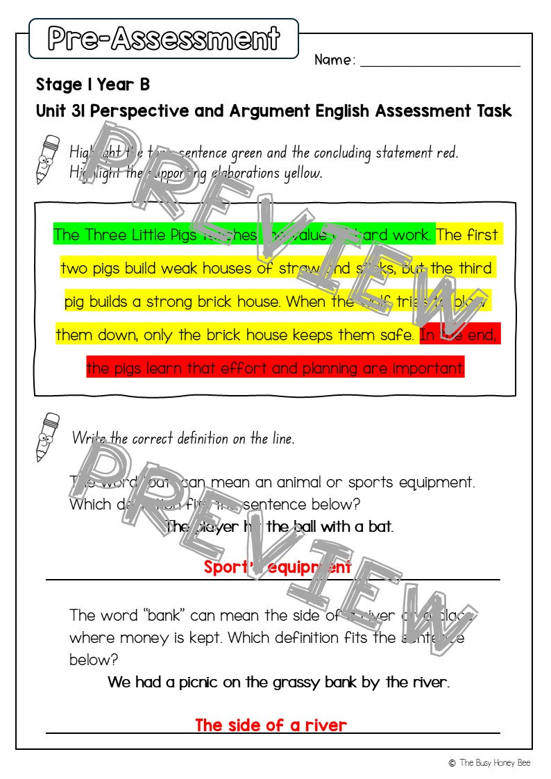 Stage 1 Year B English Pre- and Post-Assessment Unit 31