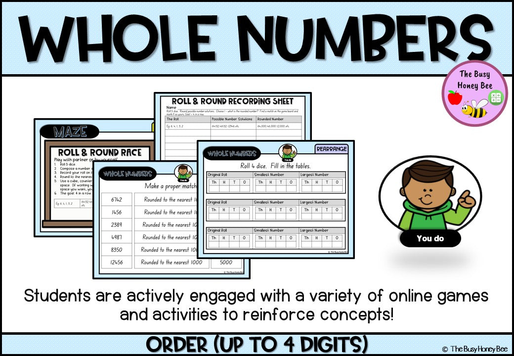 Year 4 Whole Number Ordering Numbers up to 4-digits Explicit Teaching Bundle