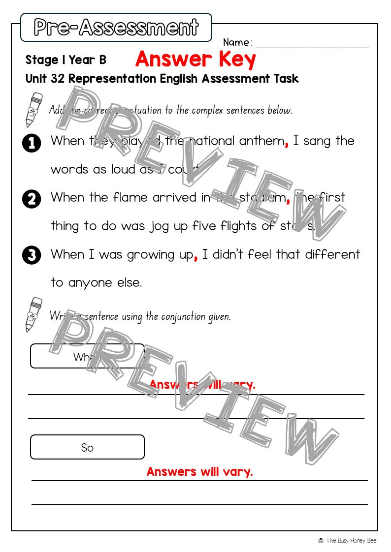 Stage 1 Year B English Pre- and Post-Assessment Unit 32