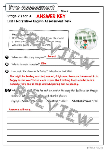 Stage 2 Year A English Pre- and Post-Assessment Unit 1 Narrative