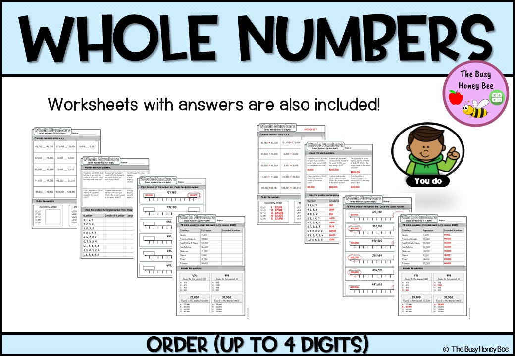 Year 4 Whole Number Ordering Numbers up to 4-digits Explicit Teaching Bundle