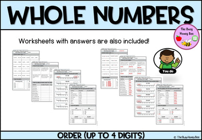 Year 4 Whole Number Ordering Numbers up to 4-digits Explicit Teaching Bundle