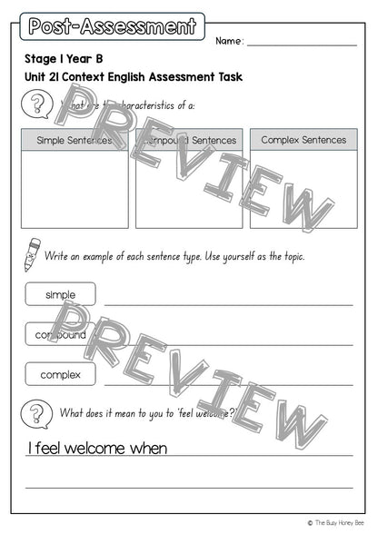 Stage 1 Year B English Pre- and Post-Assessment Unit 21