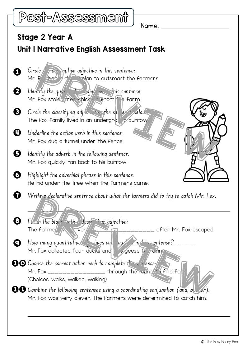 Stage 2 Year A English Pre- and Post-Assessment Unit 1 Narrative