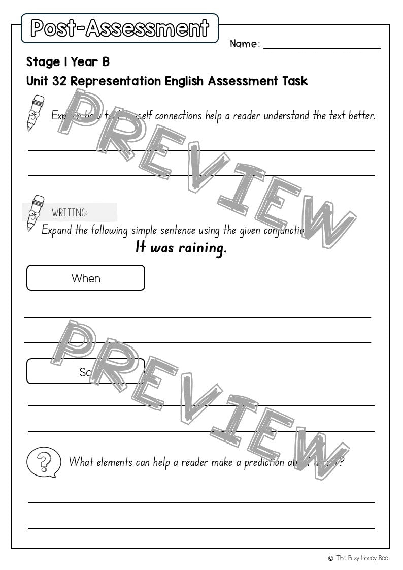 Stage 1 Year B English Pre- and Post-Assessment Unit 32