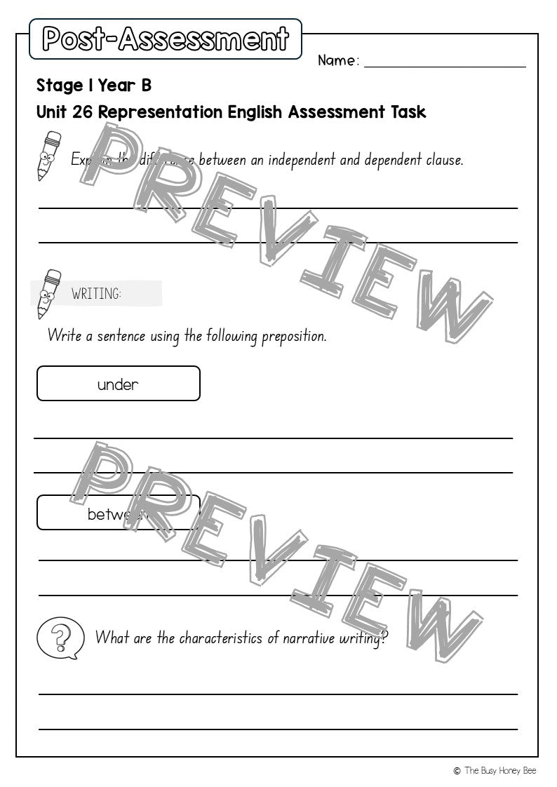 Stage 1 Year B English Pre- and Post-Assessment Unit 26