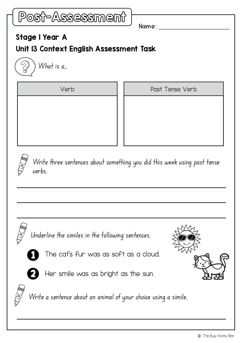 Stage 1 Year A English Pre- and Post-Assessment Unit 13