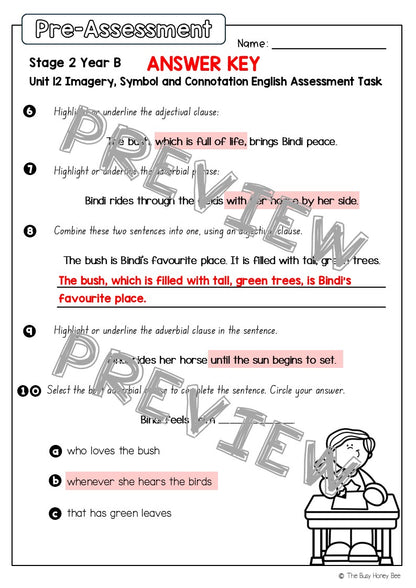 Stage 2 Year B English Pre- and Post-Assessment Unit 12 Imagery, symbol and connotation