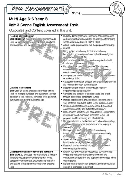 Multi Age 3-6 Year B English Pre- and Post-Assessment Unit 3 Genre