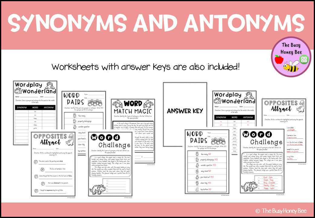 Year 3 and 4 Differences between Synonyms and Antonyms Explicit Teaching Bundle