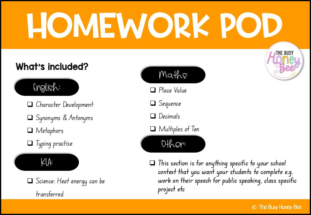 Stage 2 Year B Homework/Learning Pods Term 1 Mega Bundle